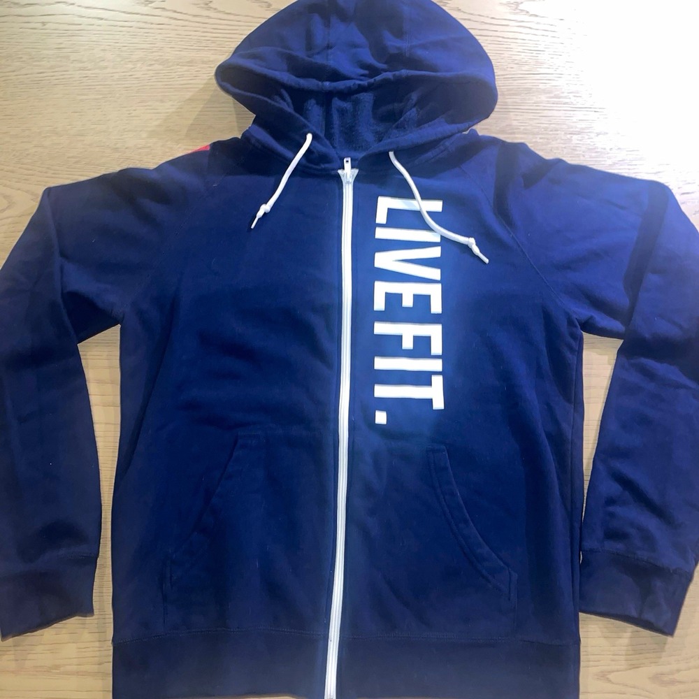 LVFT Men's L Navy Full Zip Hooded Fleece Hoodie Logo Graphic Pockets